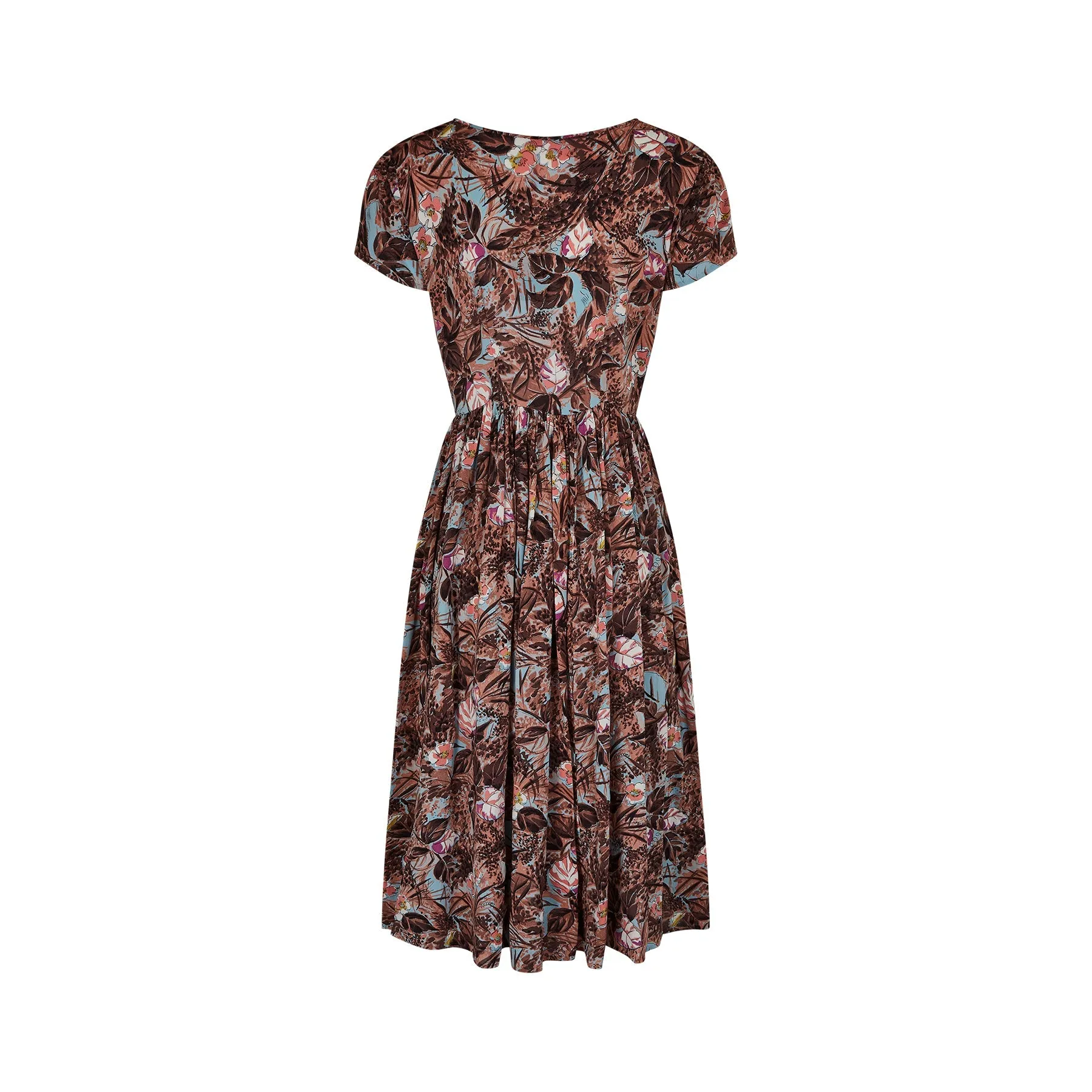 1940s Cold Rayon Floral Print Dress