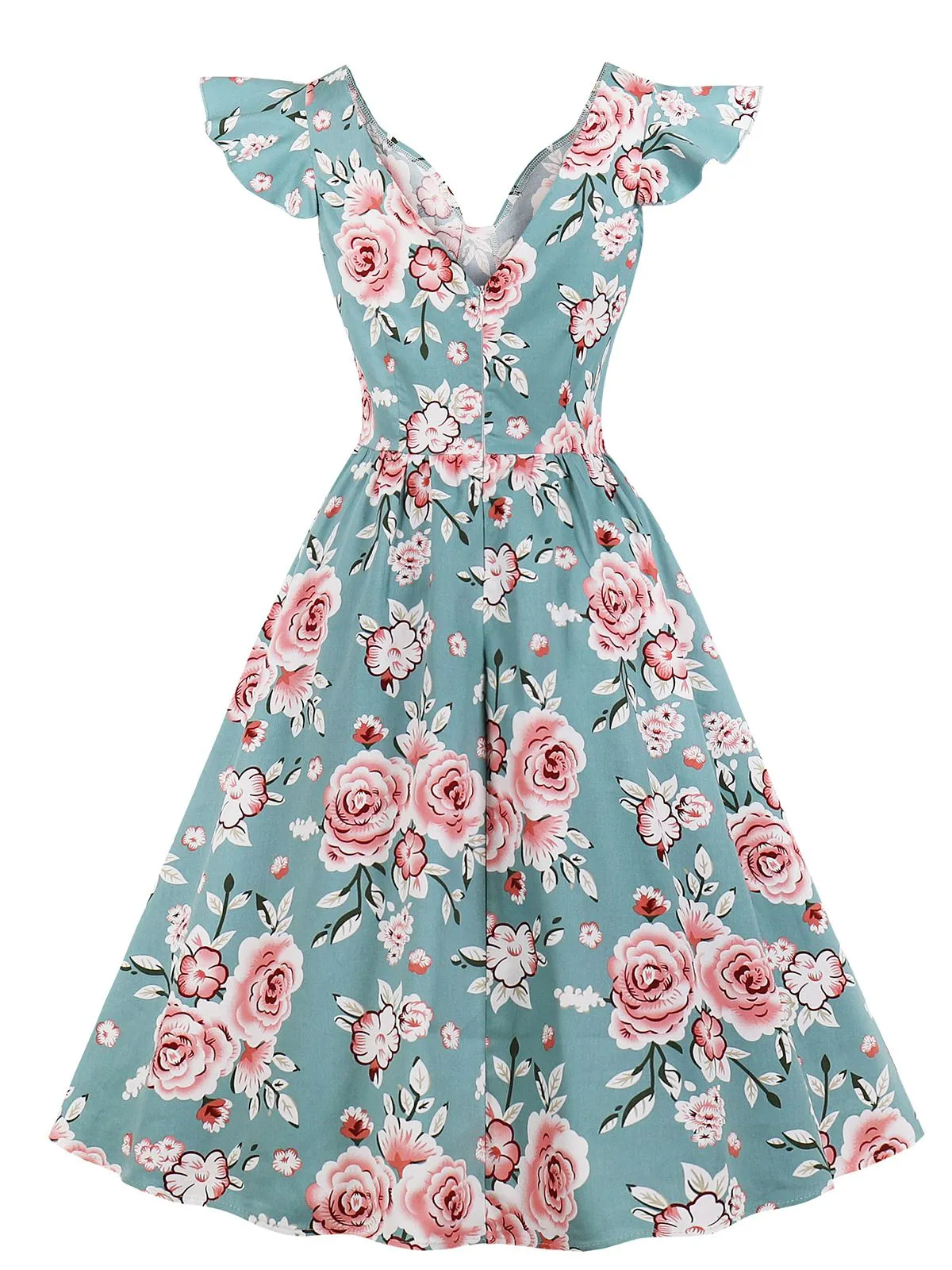 1950s Floral Flare Sleeve Swing Dress