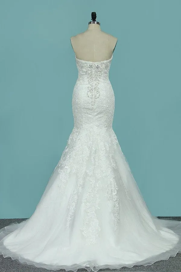 2024 Strapless Mermaid/Trumpet Wedding Dresses Court Train With P929FK1S