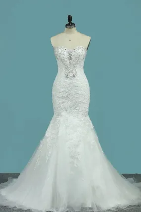 2024 Strapless Mermaid/Trumpet Wedding Dresses Court Train With P929FK1S