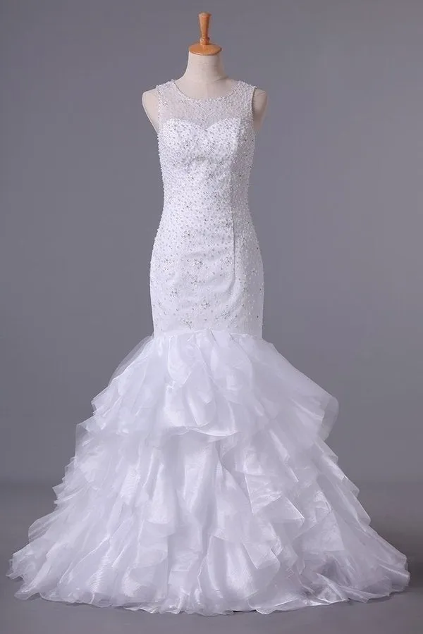 2024 Wedding Dresses Scoop Mermaid Court Train Organza PPDDZQ76