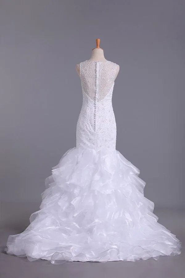 2024 Wedding Dresses Scoop Mermaid Court Train Organza PPDDZQ76