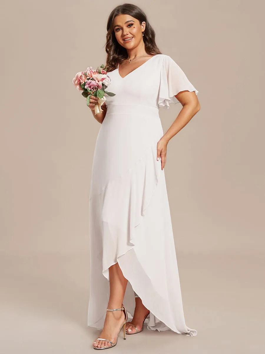 A-Line Chiffon Bridesmaid Dress with High-Low Ruffles in V-Neck Style