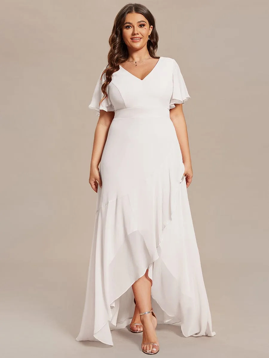 A-Line Chiffon Bridesmaid Dress with High-Low Ruffles in V-Neck Style