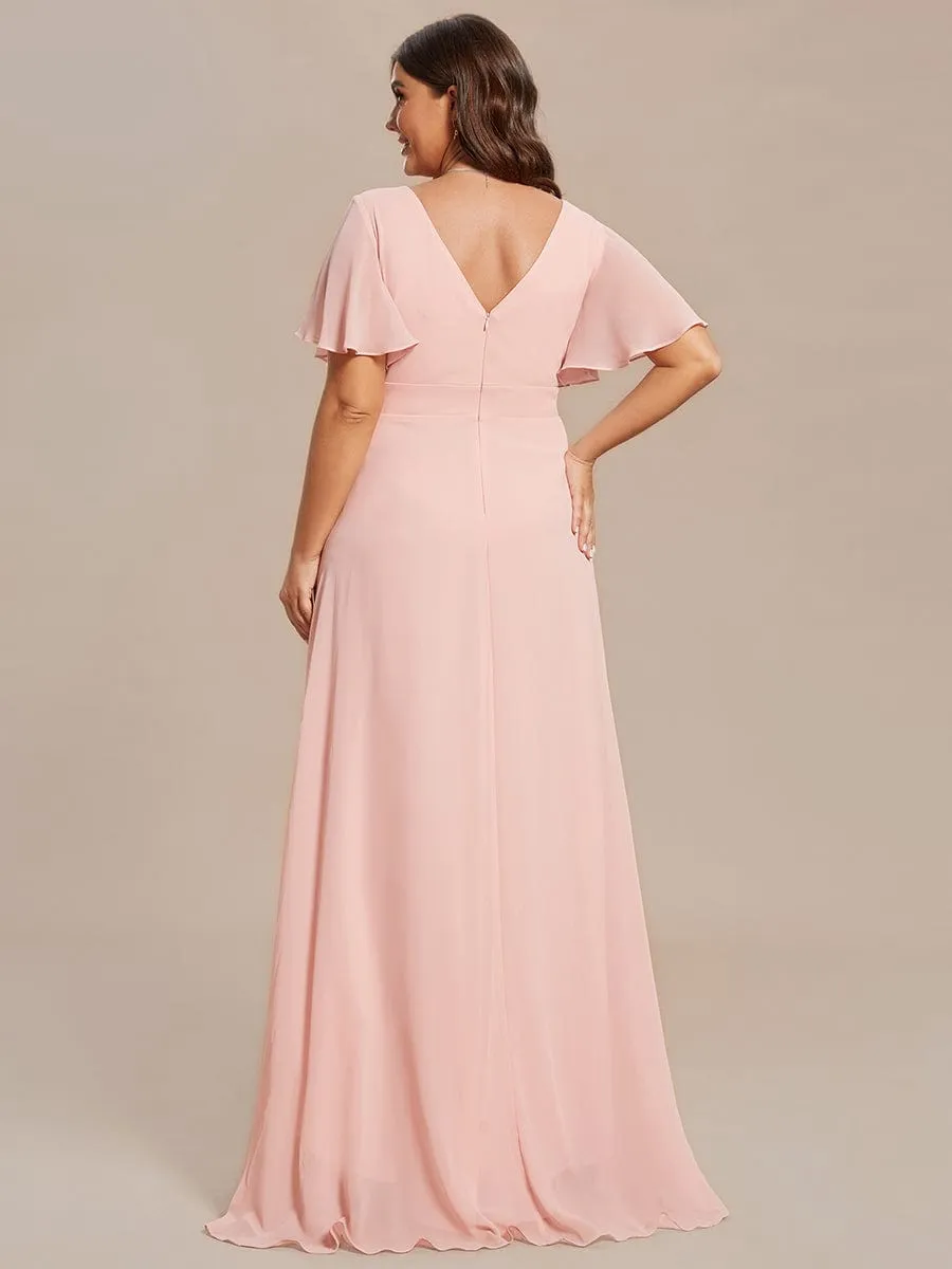 A-Line Chiffon Bridesmaid Dress with High-Low Ruffles in V-Neck Style