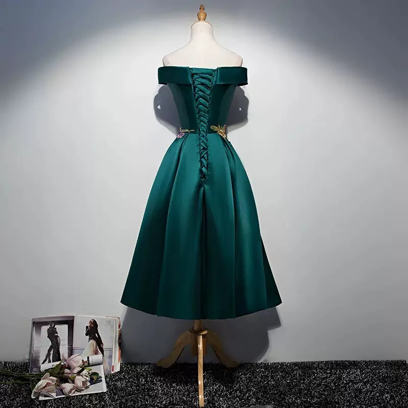 A line Dark Green Prom Dresses Short Bridesmaid Dress SH113