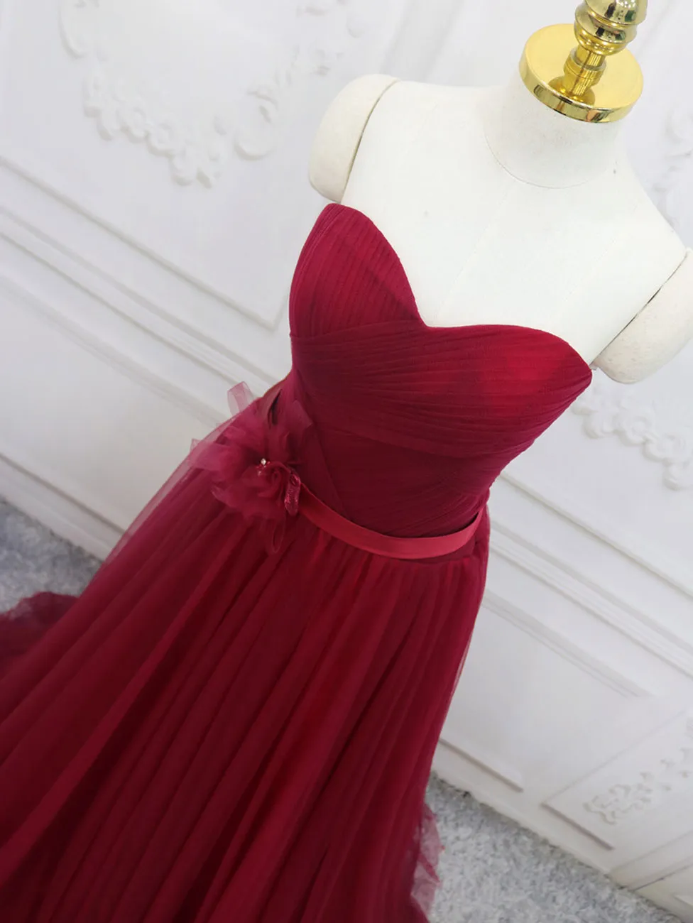 A-Line Sweetheart Neck Burgundy Long Prom Dress, Burgundy Bridesmaid Dress