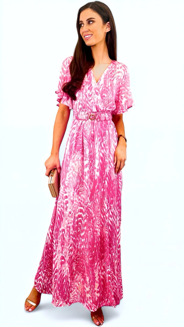 A1570 Mabilia Pink Printed Midi Dress