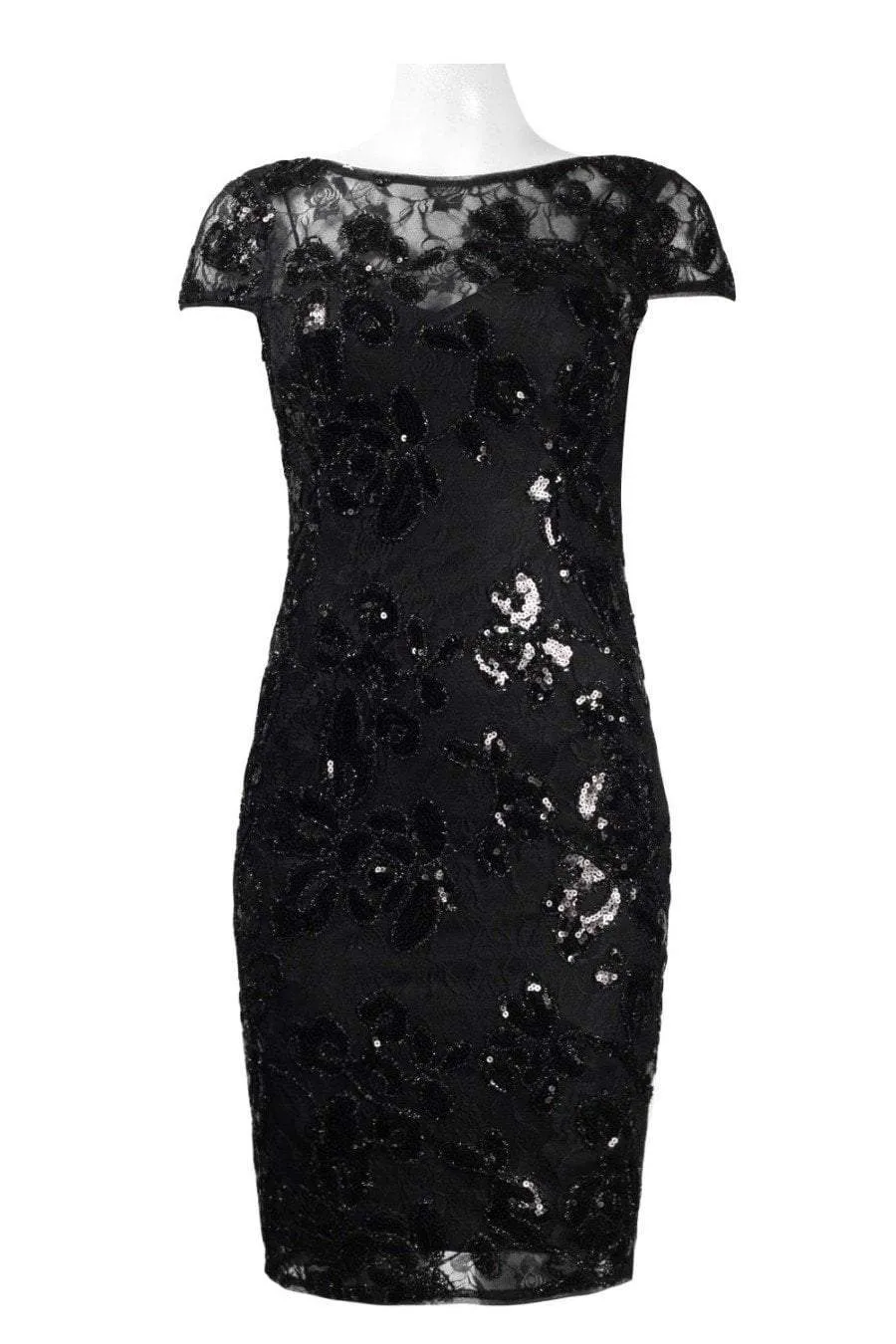 Adrianna Papell - AP1E201934 Embroidered Sequined Bateau Sheath Dress