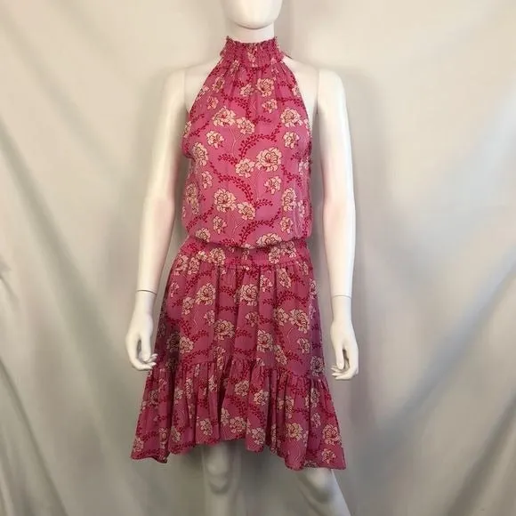 ALCNWT Pink Floral Hi-Neck Peasant Dress