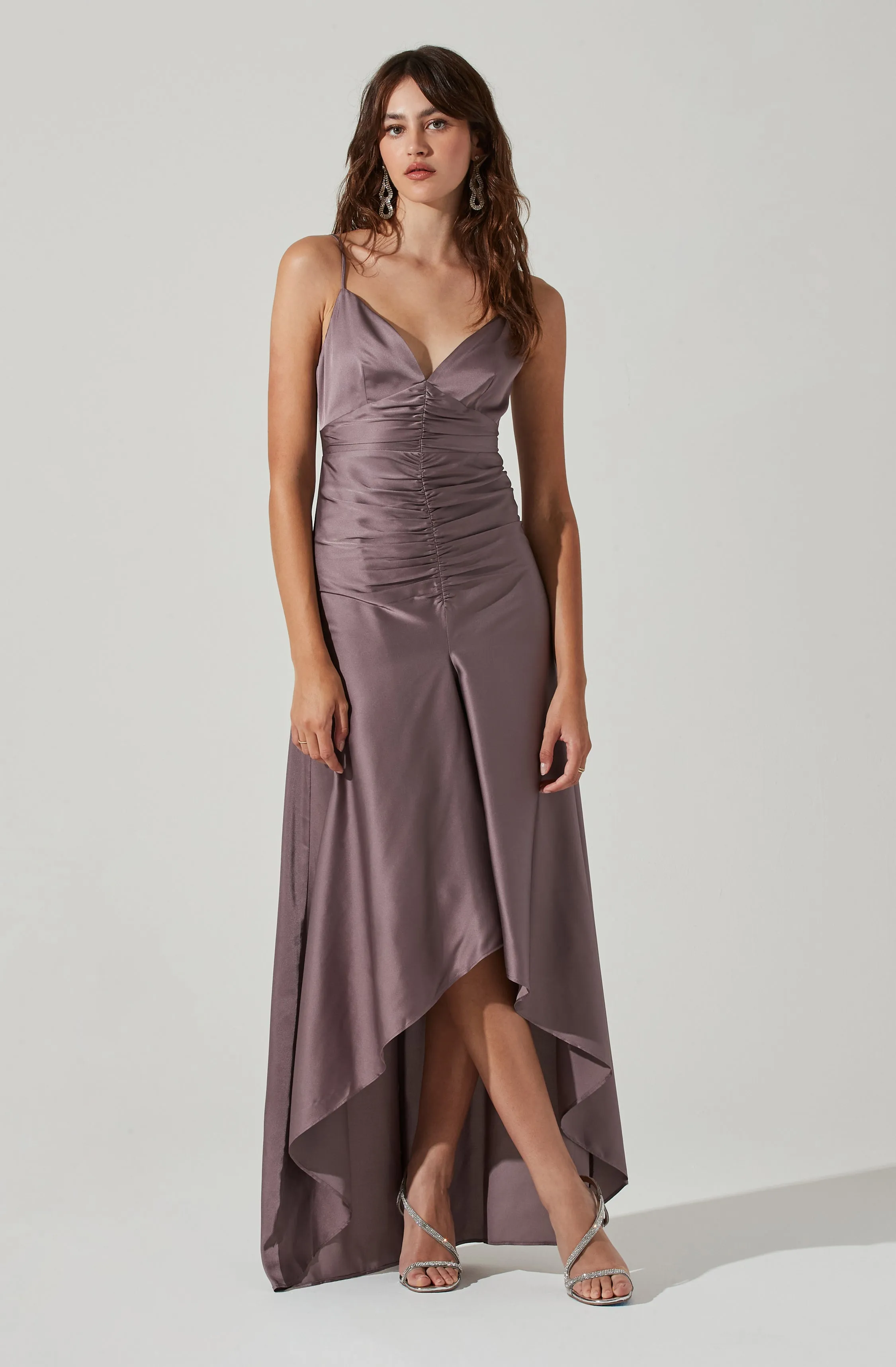 Amalia Ruched Satin Maxi Dress