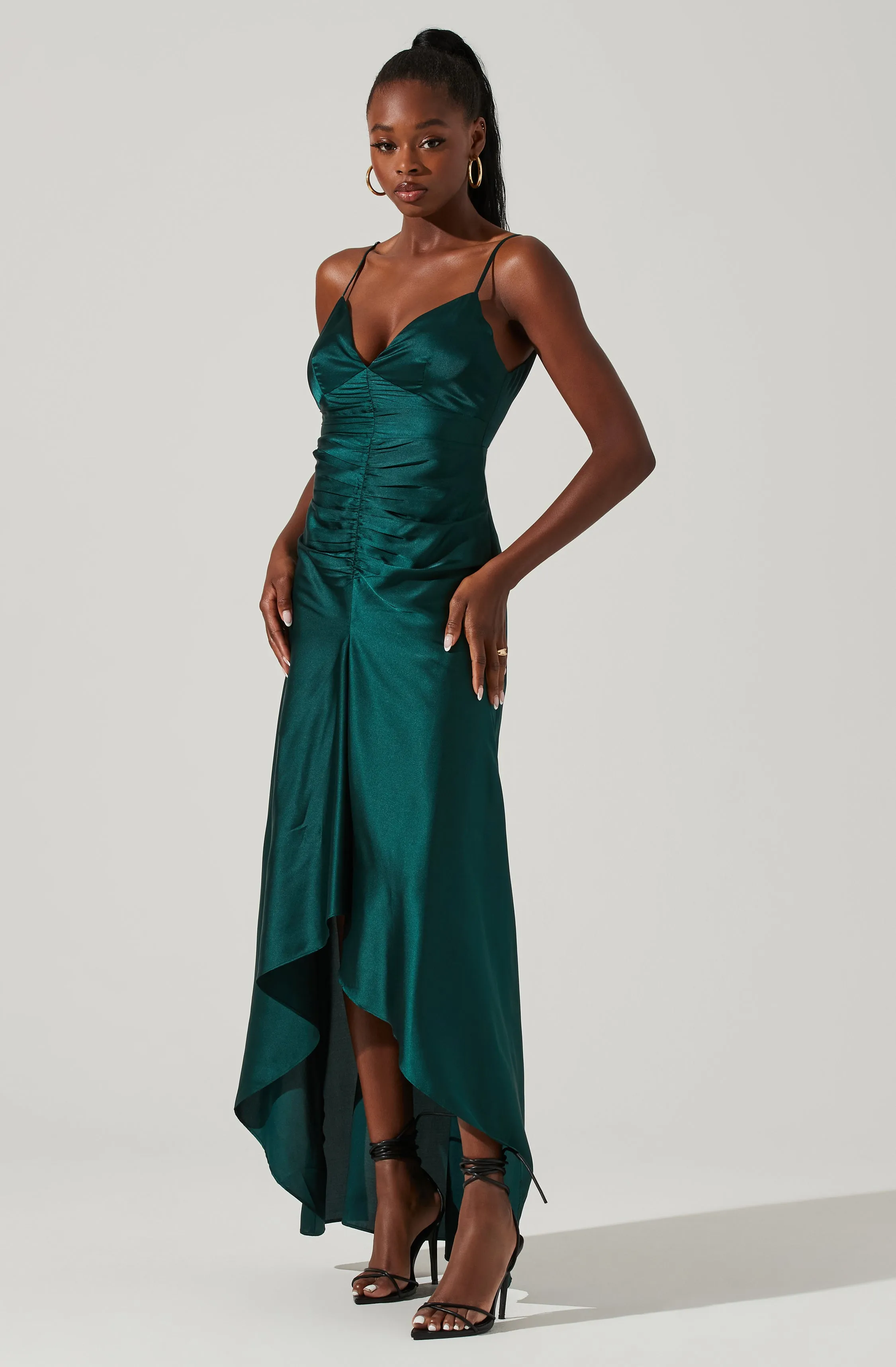 Amalia Ruched Satin Maxi Dress