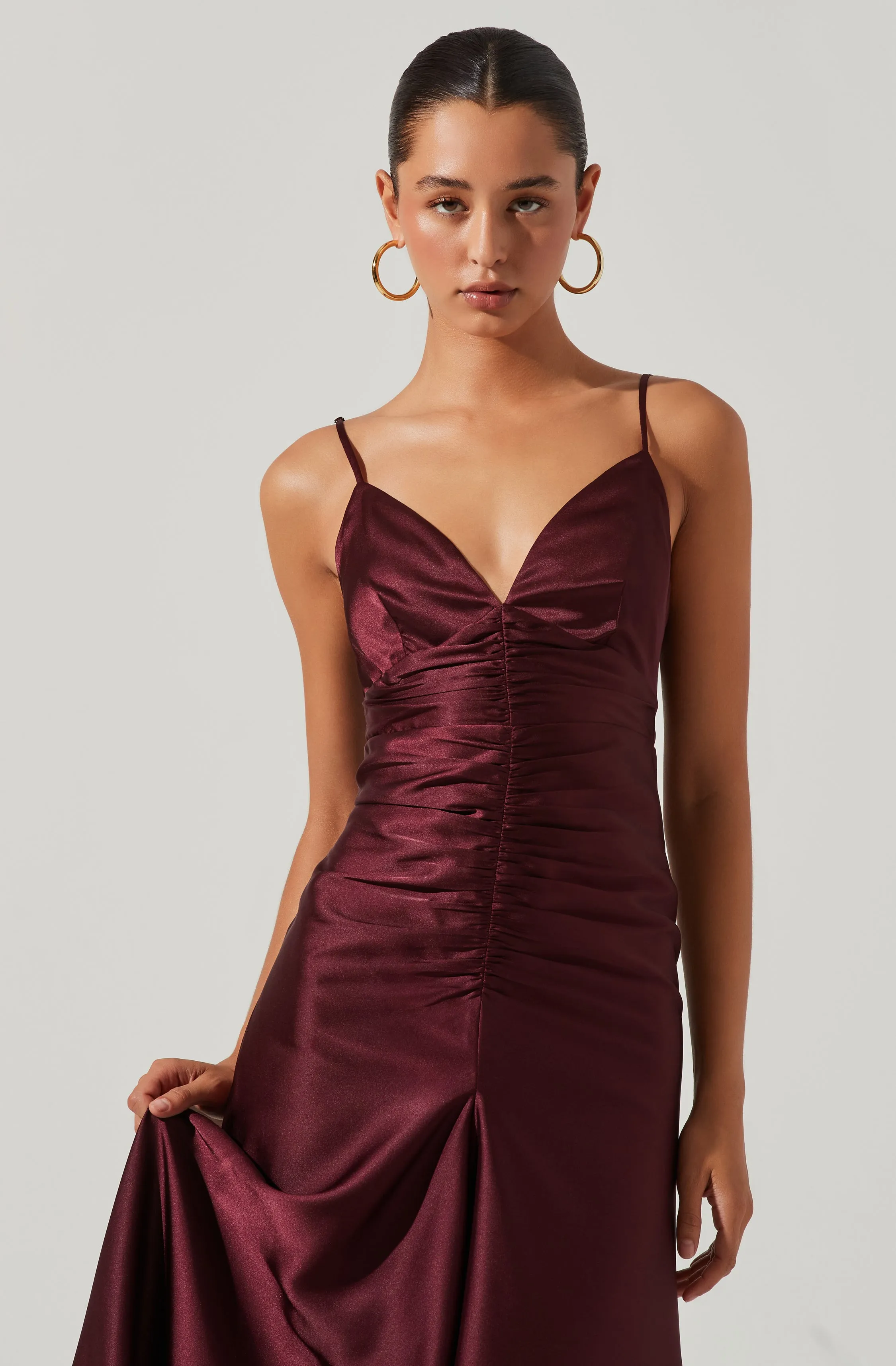 Amalia Ruched Satin Maxi Dress