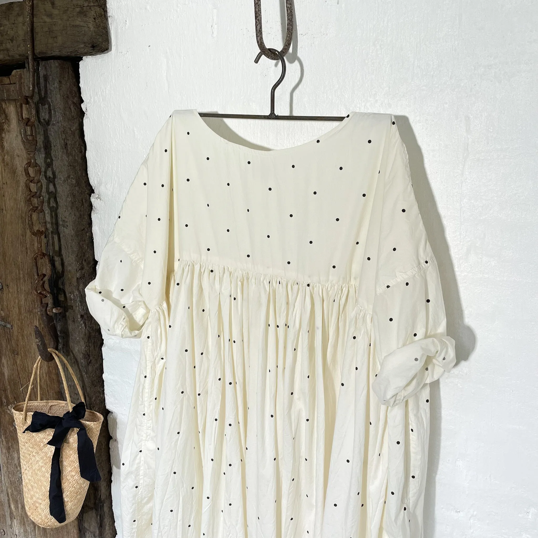 Anouk Paper Cotton Dress | Cream & Black Polka Dot