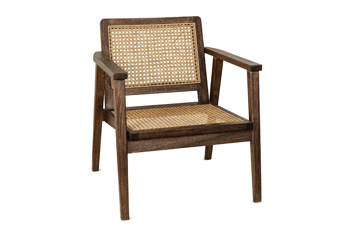 Atri Mango Wood & Cane Occasional Chair - Dark Brown