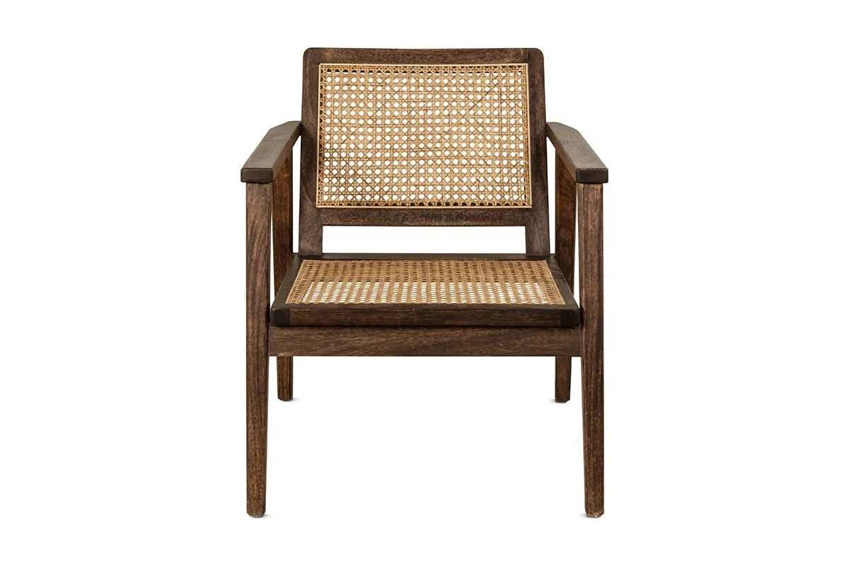 Atri Mango Wood & Cane Occasional Chair - Dark Brown