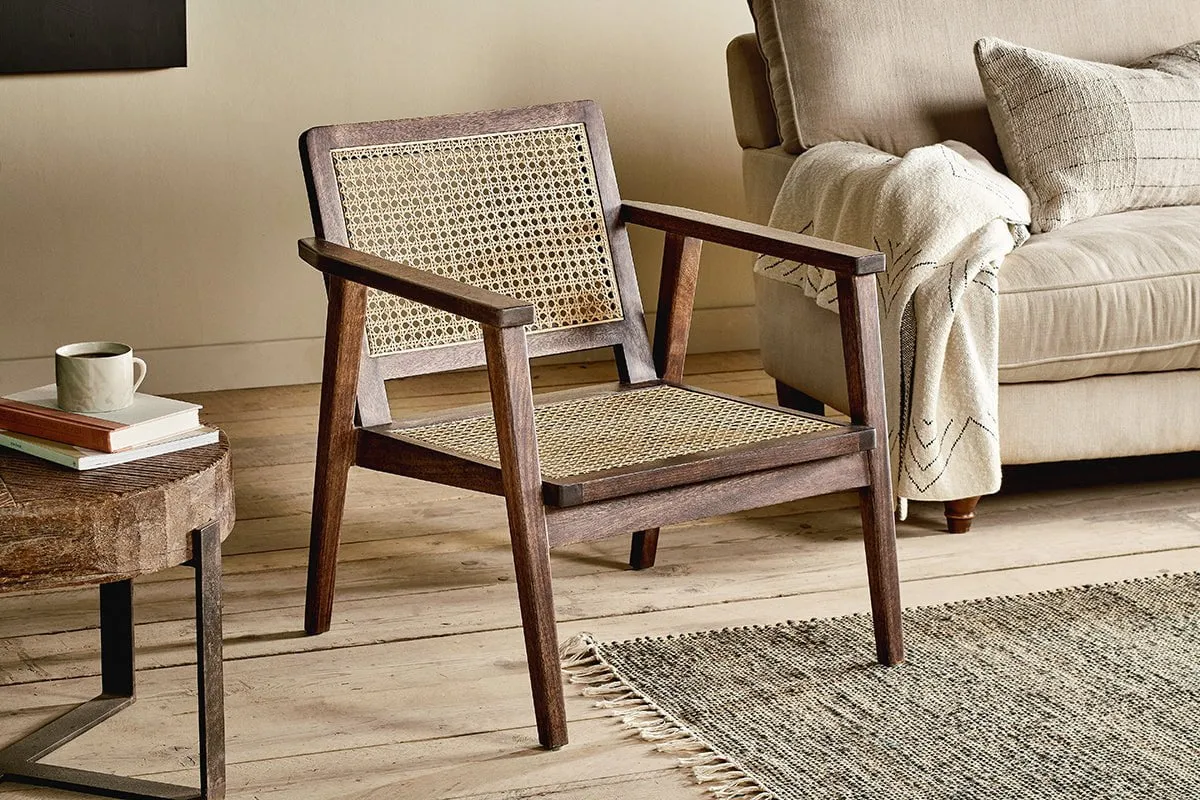 Atri Mango Wood & Cane Occasional Chair - Dark Brown