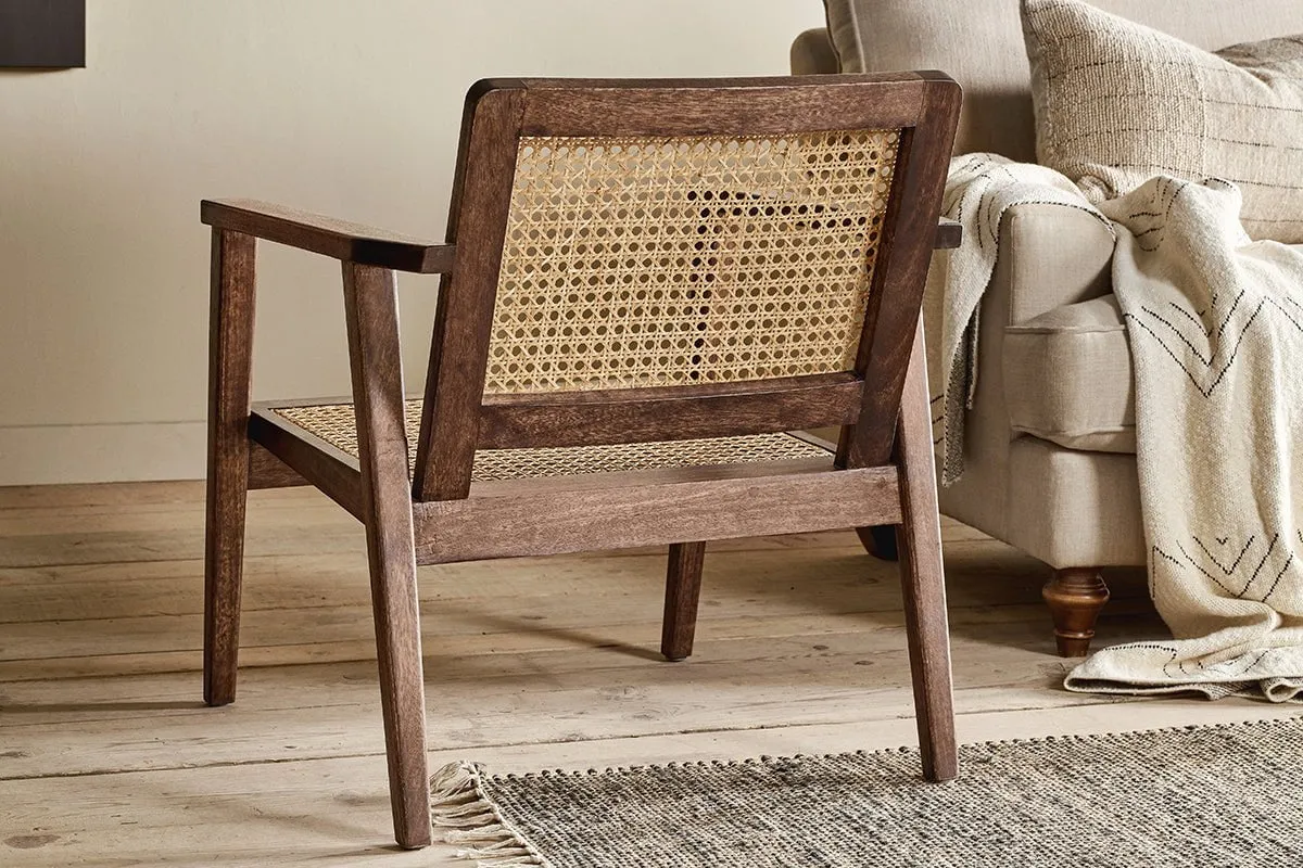 Atri Mango Wood & Cane Occasional Chair - Dark Brown