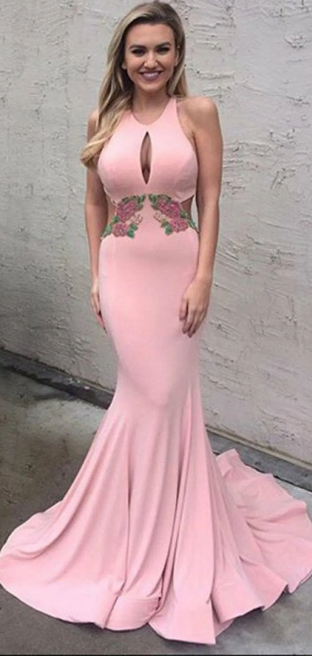 Backless Sexy Applique Halter Mermaid Long Prom Dresses