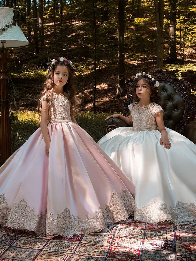 Ball Gown Sweep Brush Train Wedding Birthday Pageant Flower Girl Dresses