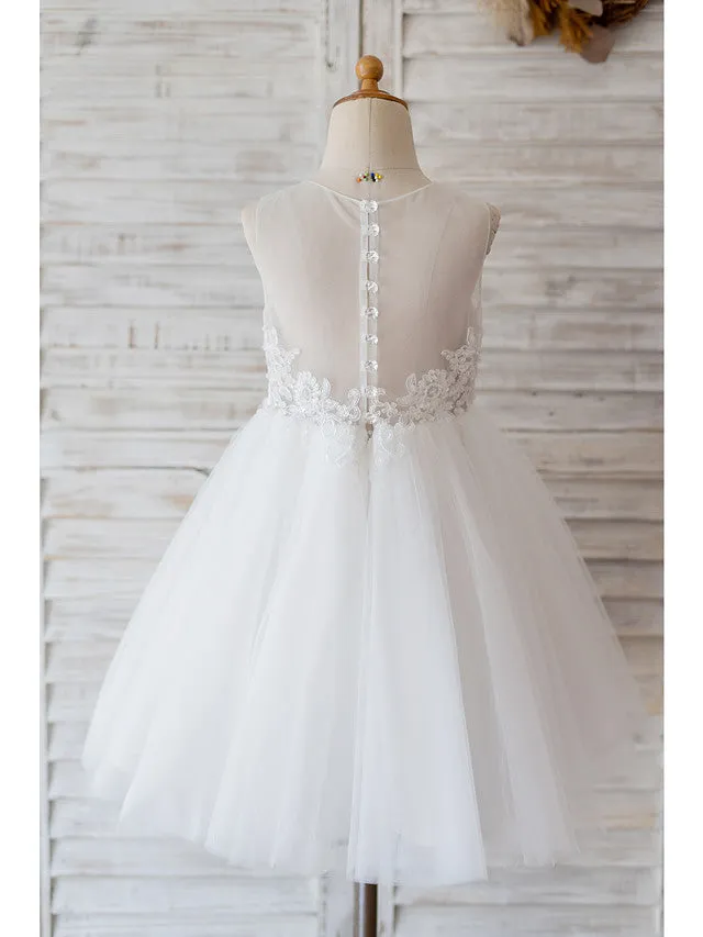 Ball Gown Tulle Sleeveless Jewel Neck Wedding Birthday Flower Girl Dresses