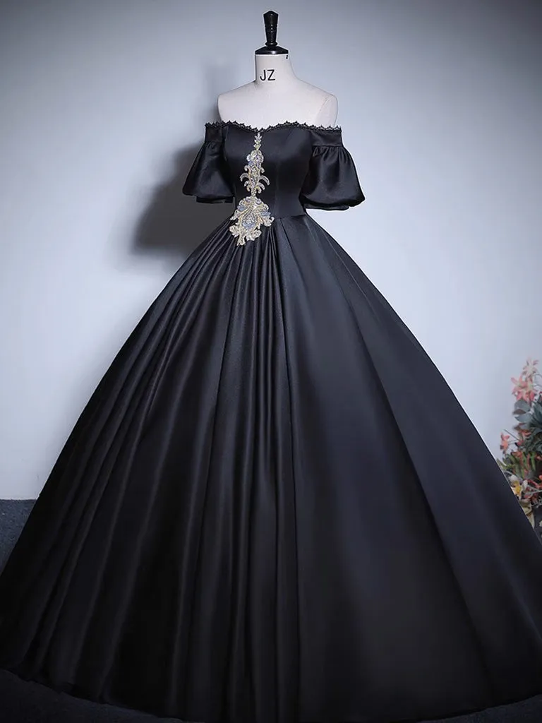 Black A-Line Satin Long Prom Dress, Black Satin Long Formal Dress