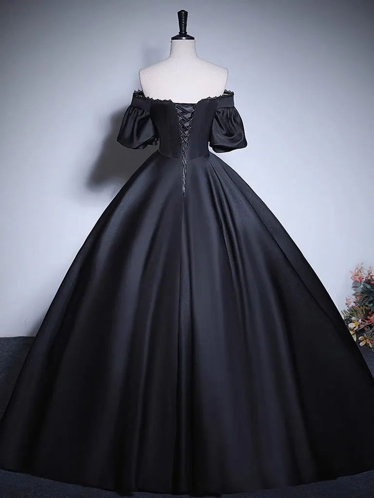 Black A-Line Satin Long Prom Dress, Black Satin Long Formal Dress