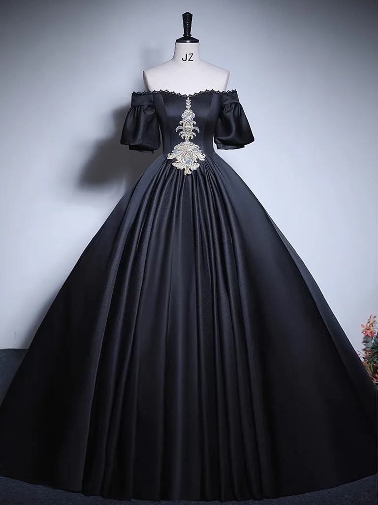 Black A-Line Satin Long Prom Dress, Black Satin Long Formal Dress