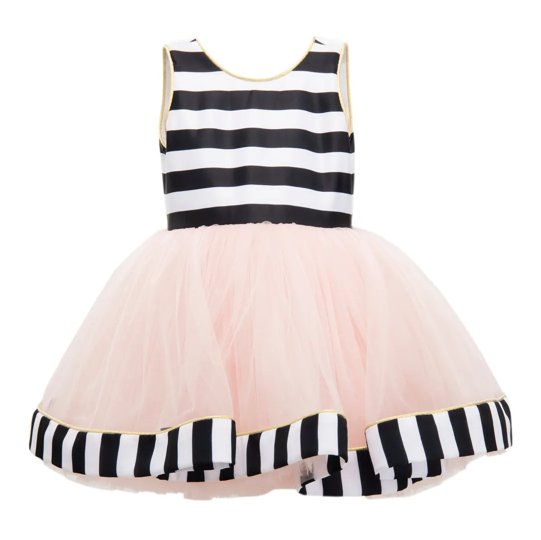 Black & White Striped Sleeveless Tulle Dress