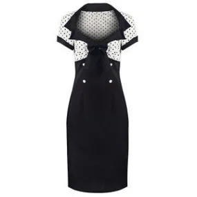 Black and White Polka Dot Top Retro 50s Pencil Dress