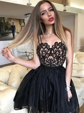 Black Party Homecoming Dress Spaghetti Straps Cocktail Party Dress ER2170