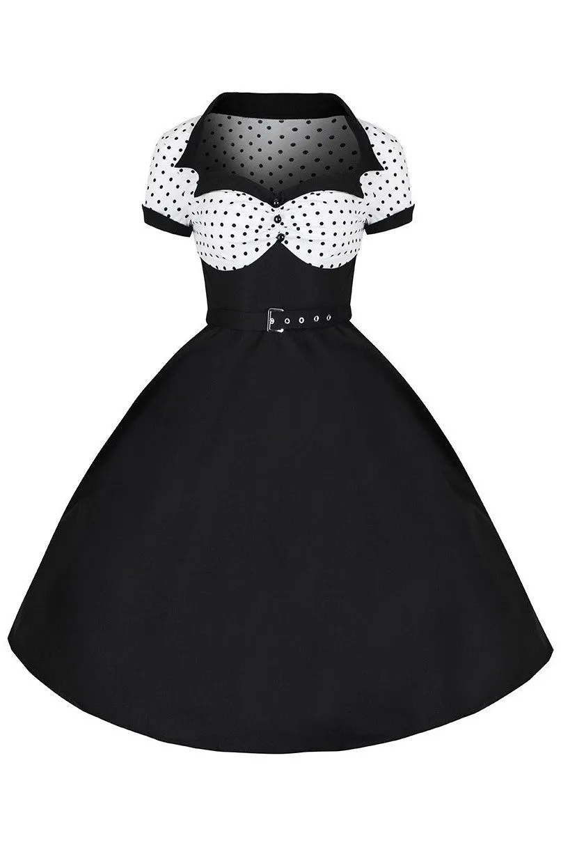 Black with White Polka Dot Top 50s Swing Dress