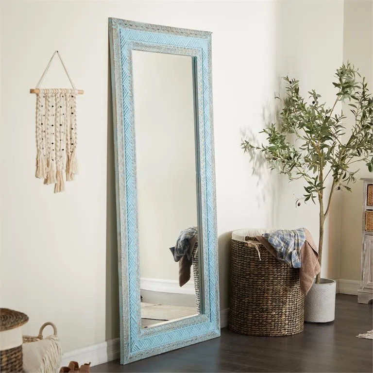 BLUE MANGO WOOD TRIBAL CARVED WALL MIRROR,