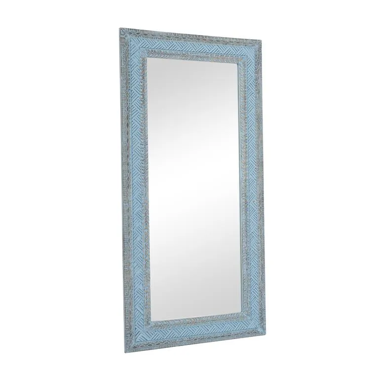 BLUE MANGO WOOD TRIBAL CARVED WALL MIRROR,