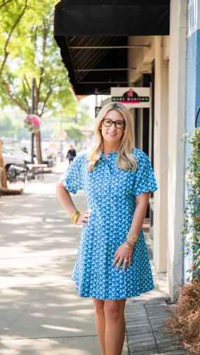 BLUE WAVES SKATER DRESS