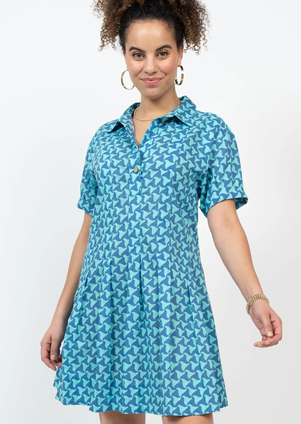 BLUE WAVES SKATER DRESS