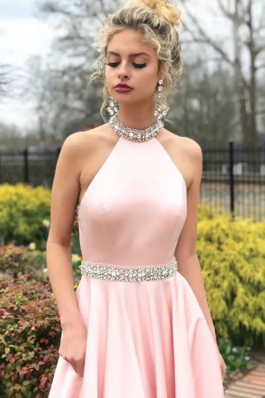 Blushing Pink Mermaid Prom Gown Adorned with Shimmering Beads