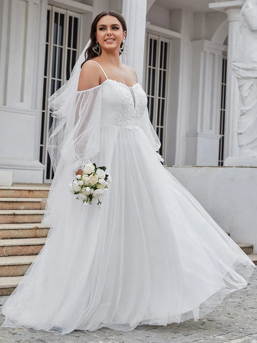 Boho Chic Cold Shoulder Lantern Sleeve Wedding Dress