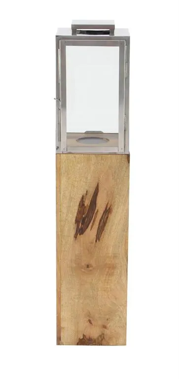 BROWN MANGO WOOD HANDMADE PILLAR CANDLE LANTERN