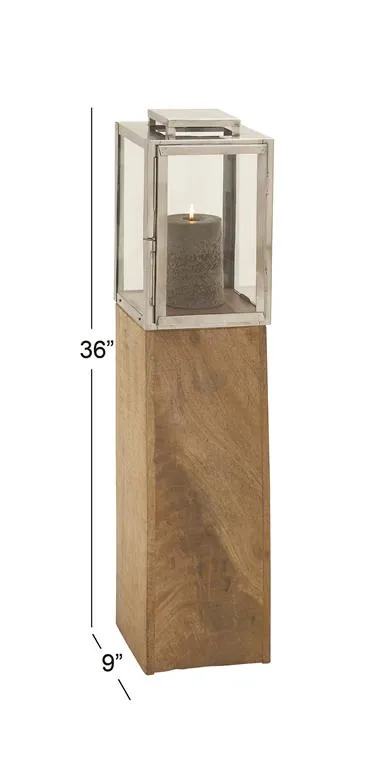 BROWN MANGO WOOD HANDMADE PILLAR CANDLE LANTERN