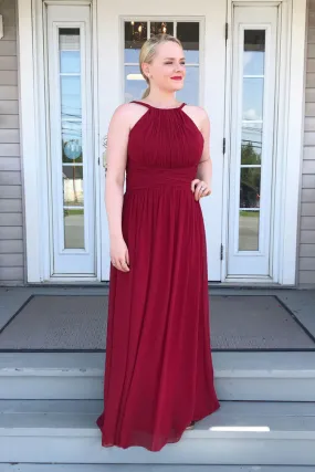 Burgundy chiffon long prom dress, burgundy bridesmaid dress