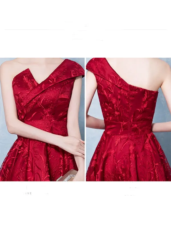 Burgundy One Shoulder Homecoming Dresses,Cheap Short Prom Dresses,CM902