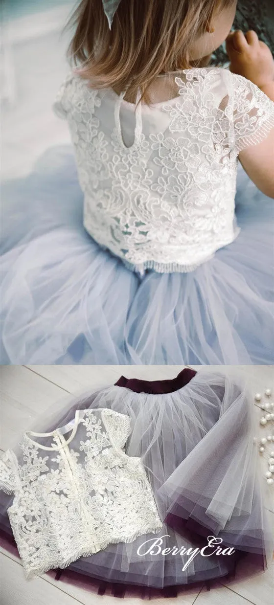 Cap Sleeves Lace Top Tulle Skirt Lovely Flower Girl Dresses