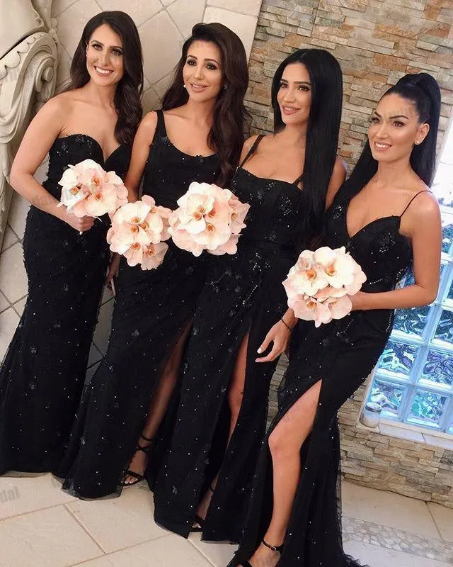 Chic Slit Beaded Floor-Length Bridesmaid Dress