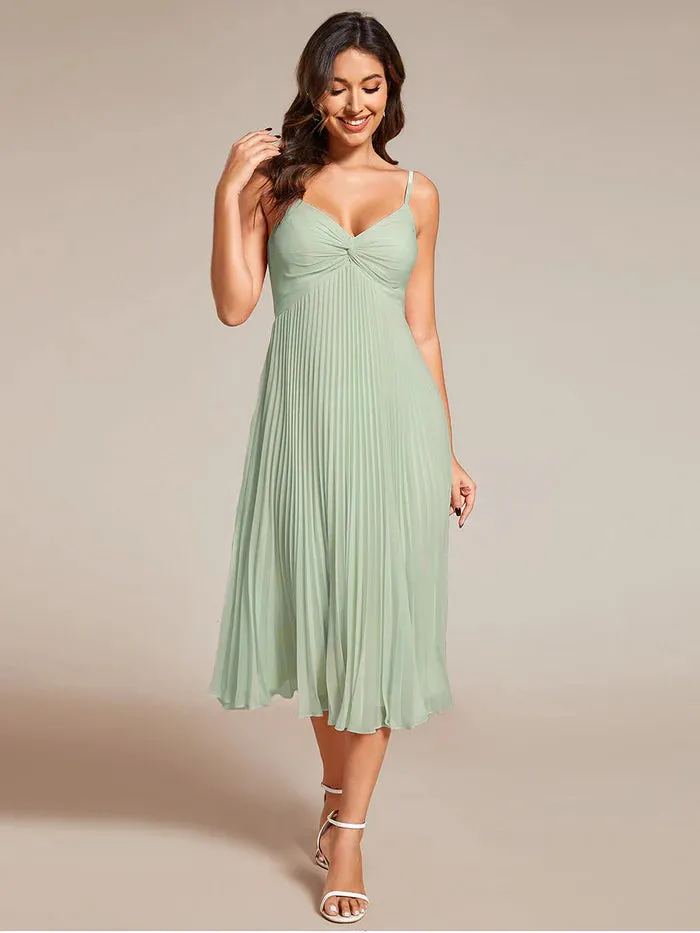 Chiffon Bownot Neck Midi Length  Wedding Guest Dress