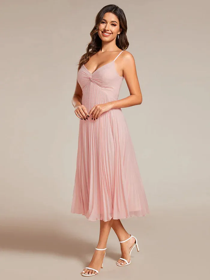 Chiffon Bownot Neck Midi Length  Wedding Guest Dress