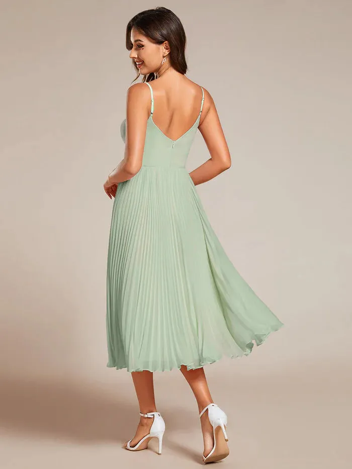 Chiffon Bownot Neck Midi Length  Wedding Guest Dress