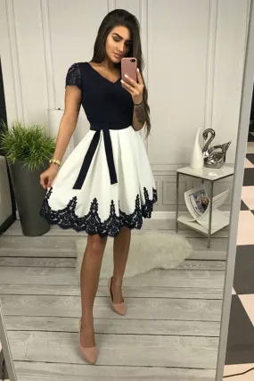 Cute A-line Lace Cap Sleeves Short Homecoming Dresses