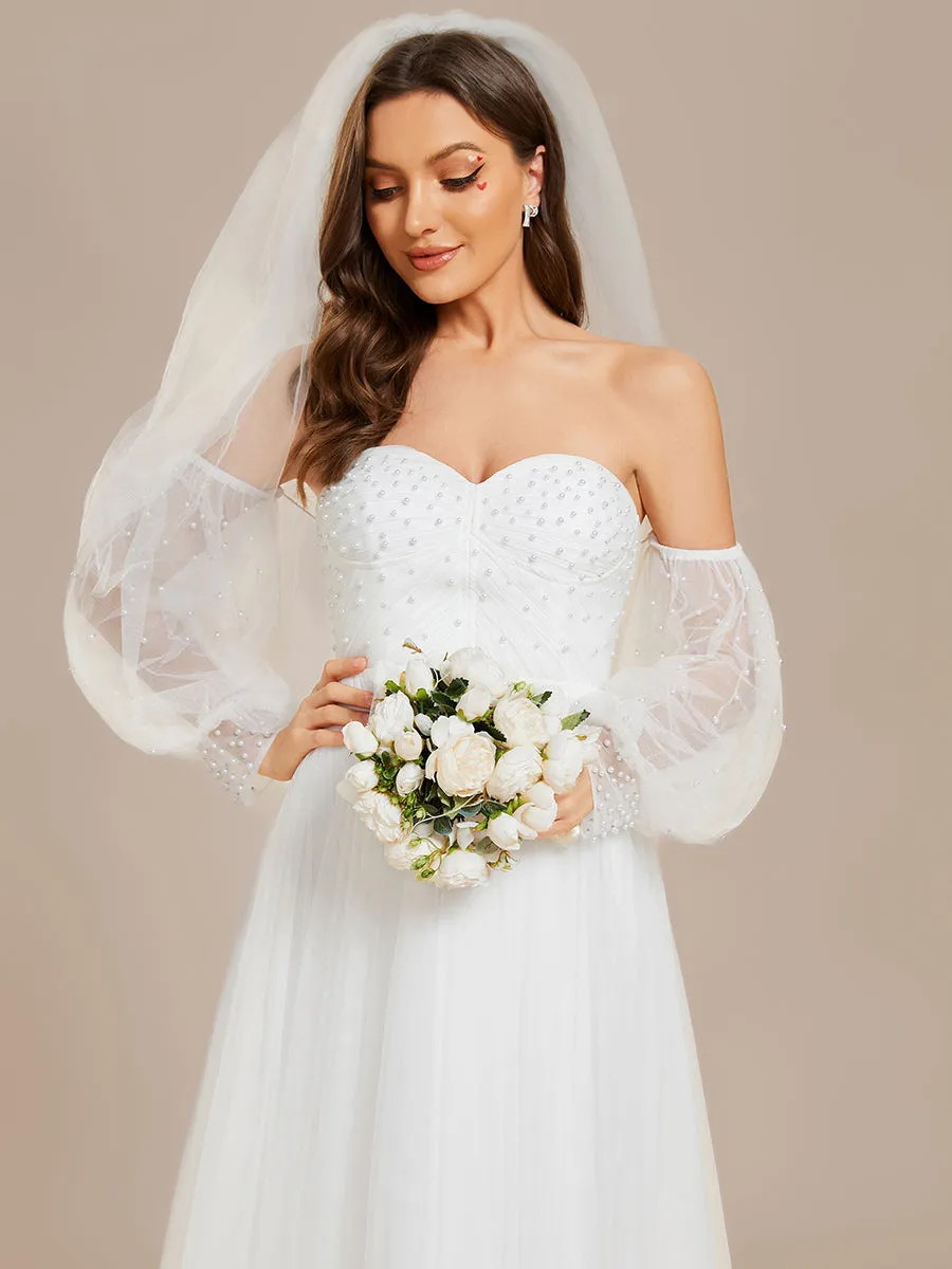 Elegant Pure Sequins Mesh Beaded Sweetheart Neck Wedding Dresses