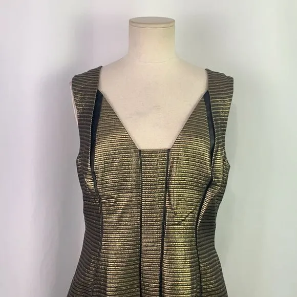 Elie Tahari Elegant Gold Dress with Black Piping - New with Tags